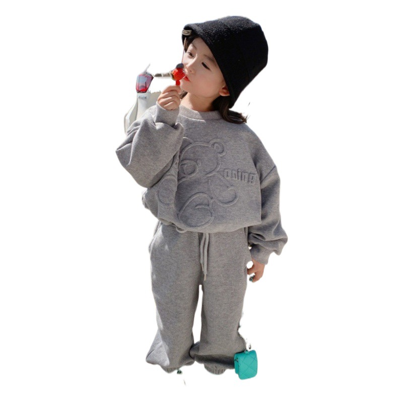 Girls' suit autumn clothing children's long-sleeved bear sweater casual pants children's sportswear two-piece suit fashion