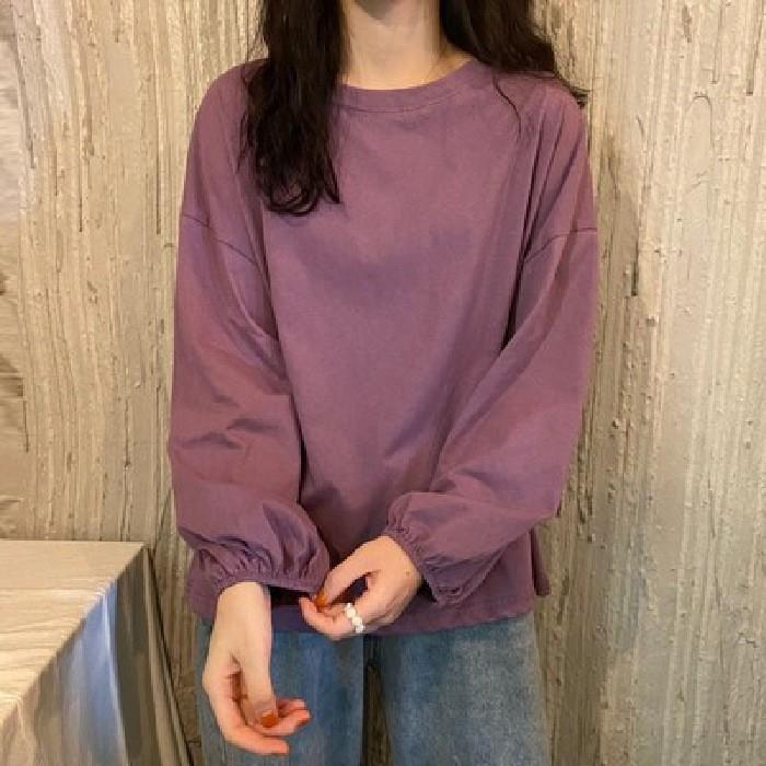 2025 New Spring Korean Style Loose Ins Preppy Style Lantern Sleeve Thin Long-Sleeved T-Shirt Women's Student Top Trendy