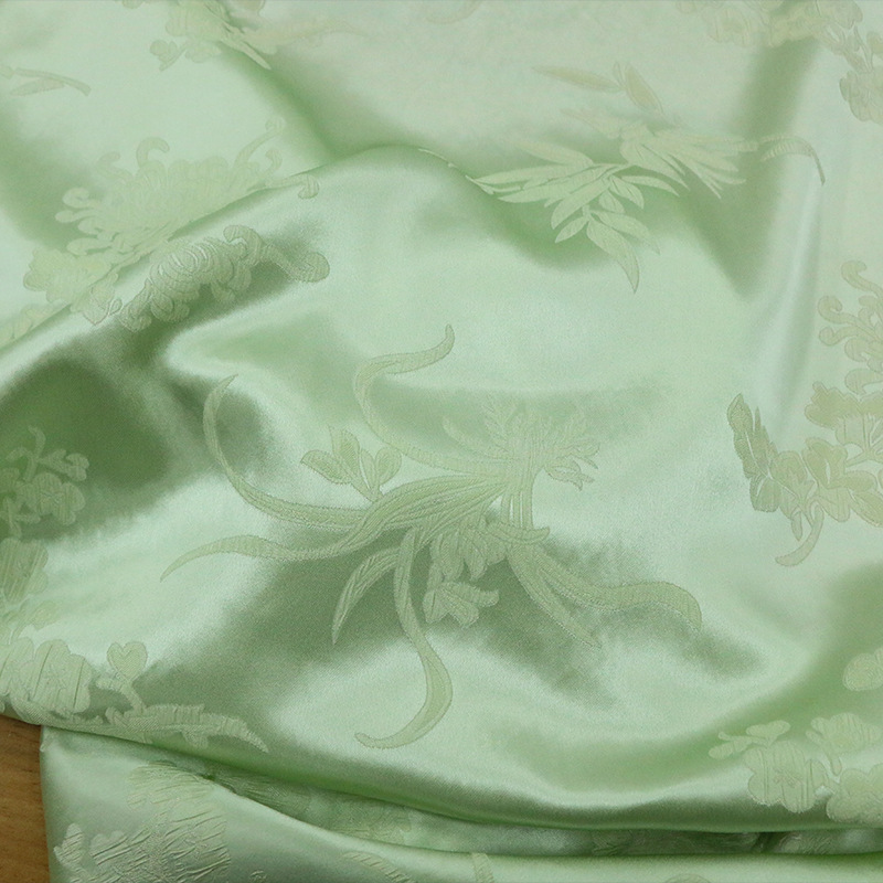 [Aqua Green] New Chinese Style National Fashion Silk Embossed Jacquard Satin Fabric Wide Glossy Designer Fabric