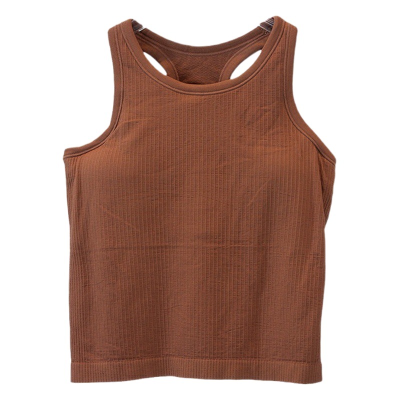 Yoga Wear Women's Sports Short Vest High Elastic Knitted Ribbed Outer Wear Summer Nylon Waist Comfortable with Built-In Chest Pad