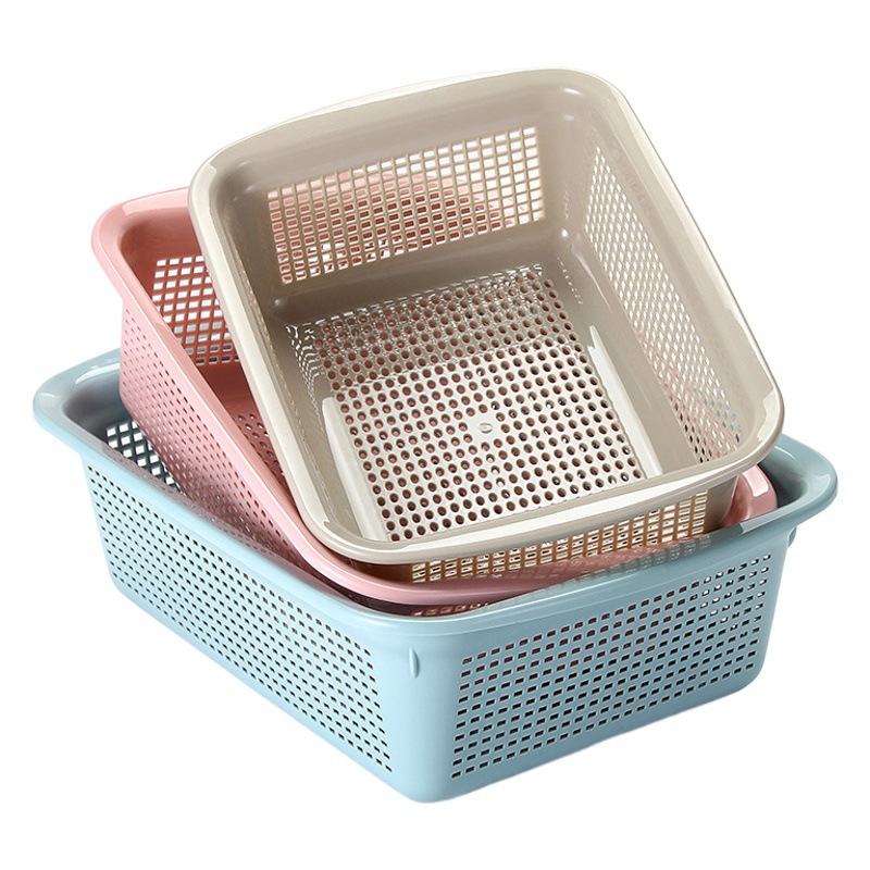 Rectangular Plastic Vegetable Washing Basket, Fruit and Vegetable Draining Sieve, Kitchen Storage Box, Thickened Basket, Nordic Style