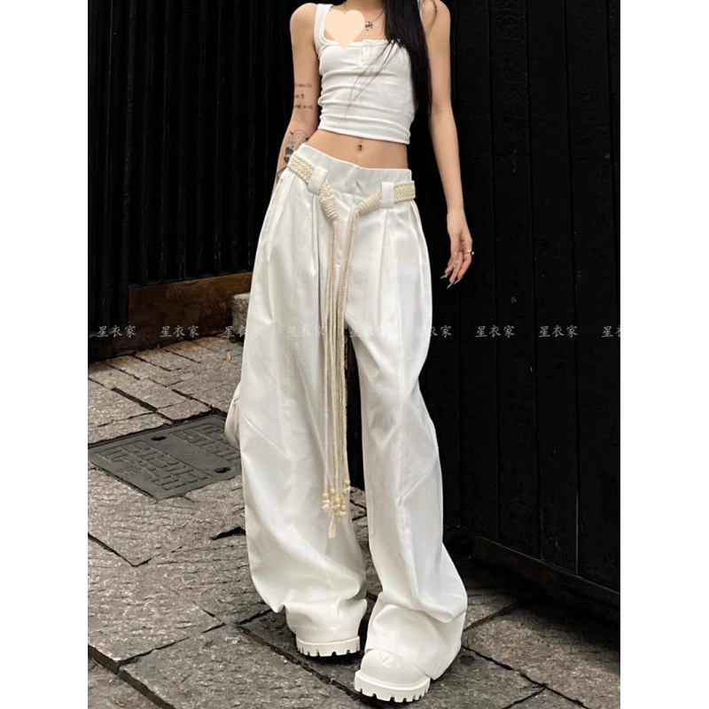 2025 European and American High Street Pleated Wide Leg Casual Pants Women's Lazy Style Spring and Autumn New Spice Girl Drape Lengthened Pants