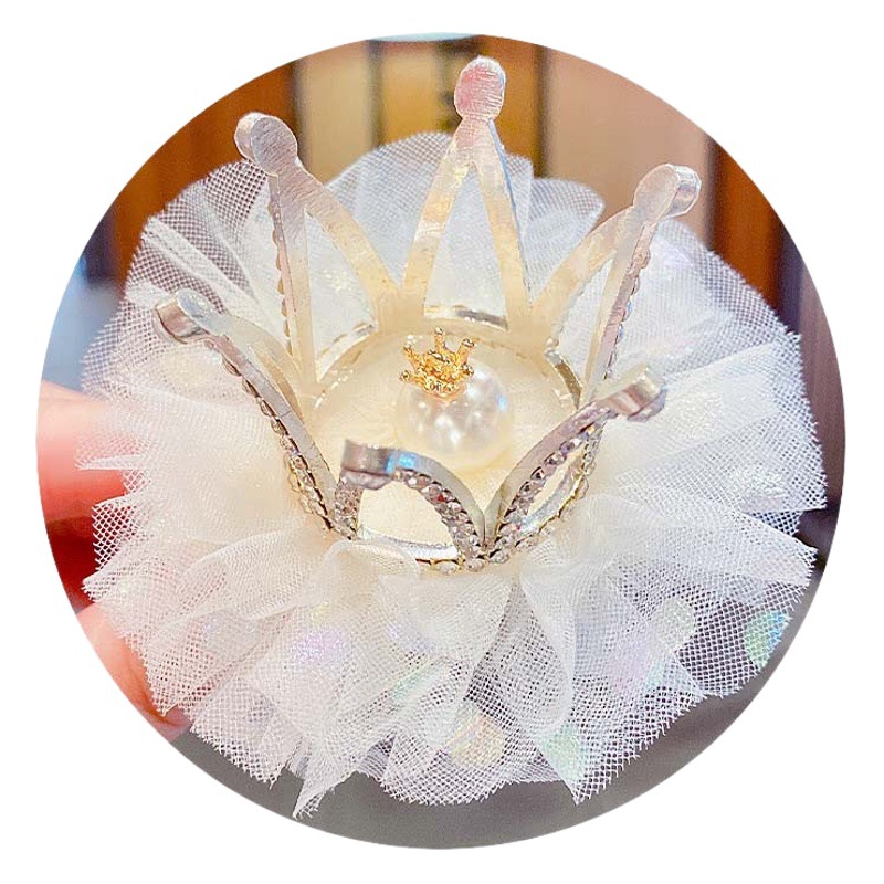 Crown Hairpin Korean Girl Baby Cute Pearl Hairpin Alloy Diamond Hair Accessories Internet Celebrity Princess Mesh Headwear