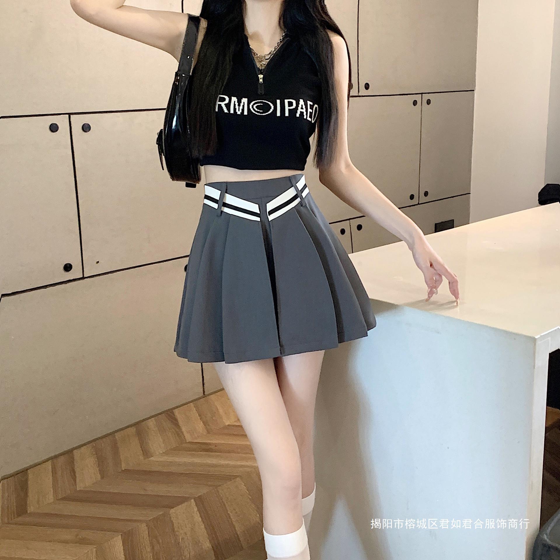 2023 new pleated skirt women's high waist puffy skirt umbrella skirt autumn chubby girl students slim anti-glare A- line skirt