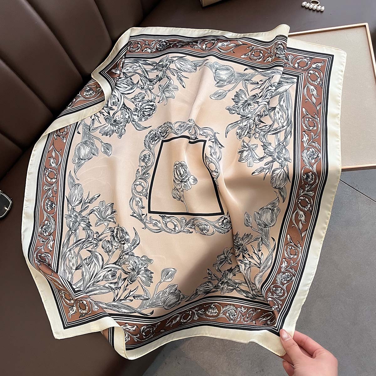 Picture of New Style Simple Silk Elegant Scarf Decorative Square Scarf Sunscreen Shawl Neck Protection Scarf Heap Tie Scarf