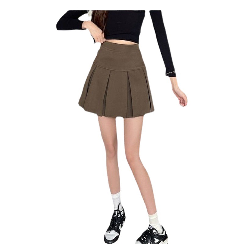 2024 Spring and Autumn new small high waist A- line skirt pleated skirt spring black women's fashion short skirt