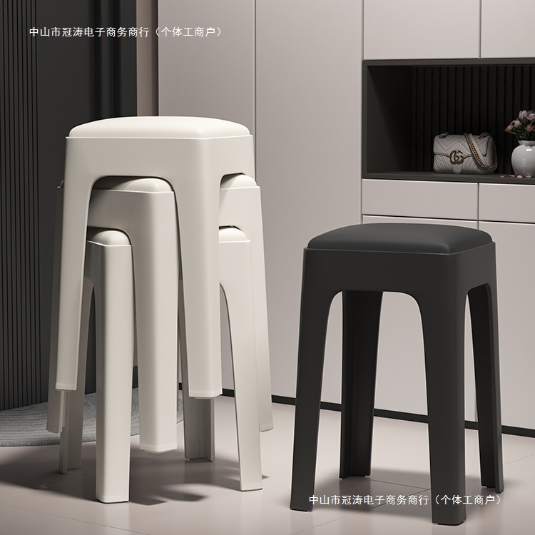 Plastic Stool Household Thickened Stackable Square Bench Modern Simple Sturdy Durable Dining Table Stool Spare High Chair