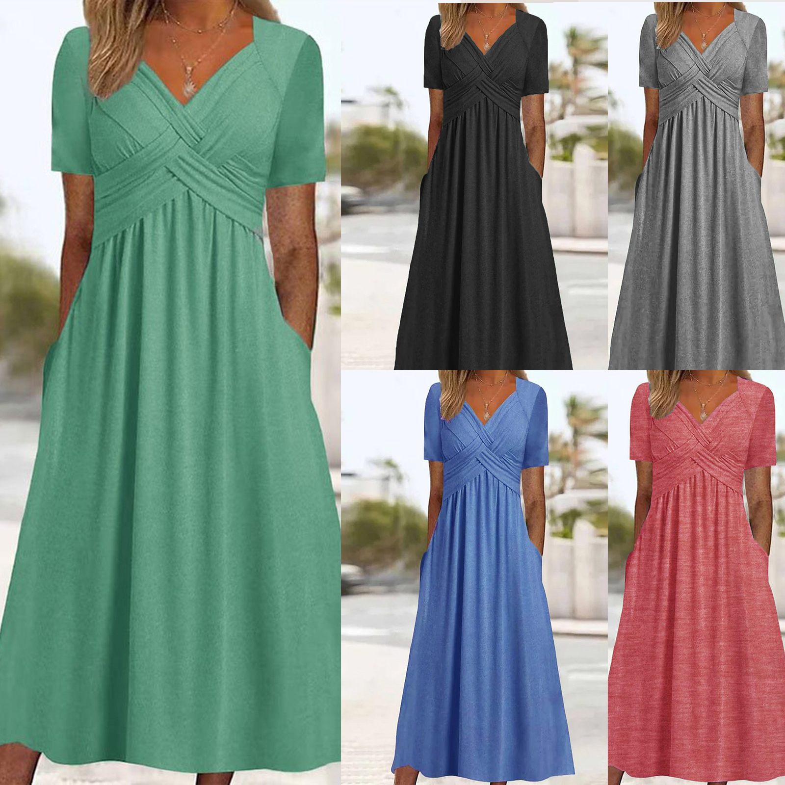 2025 Amazon Hot Cross-Border Summer New Short-Sleeved Dress European and American Women's Clothing Women's Personalized Dress