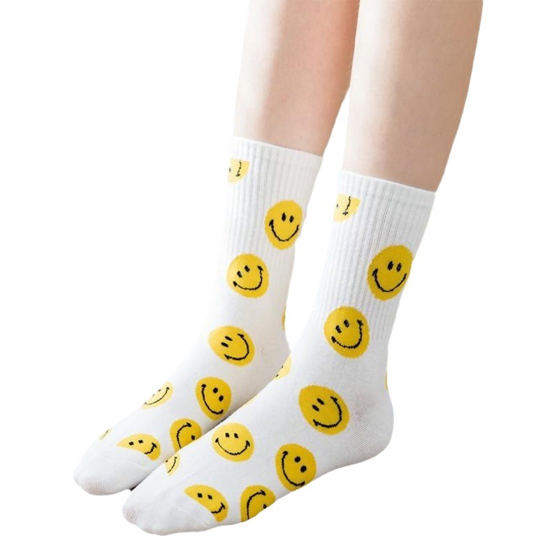 New Smiley Socks Academy-style High Rubber Mid-tube Socks Women's Cotton Socks