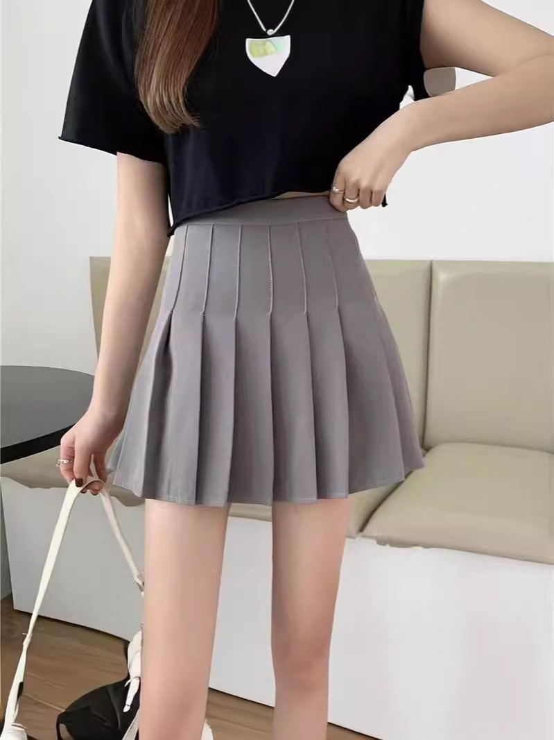 Grey High Waist Suit Skirt Korean Casual Bag Arm Skirt Summer High-end Slimming All-match A- line overskirt