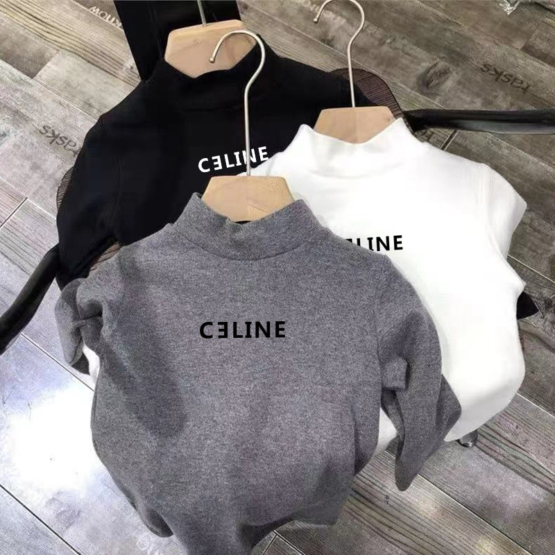 German velvet children's all-match high collar warm base shirt autumn and winter children's clothing fun cute children's long sleeve T-shirt top