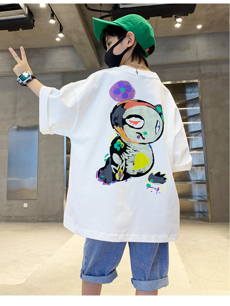 Picture of Boys' Short-Sleeved T-Shirt Summer New Korean Style Medium and Large Kidsren's Boys' Summer Clothes Kidsren's Half-Sleeved Loose Tops Trendy