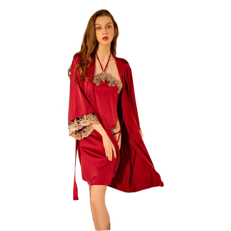 1021 sexy lingerie sexy ice silk pajamas pure desire halter strap backless ancient style suit split-free nightdress