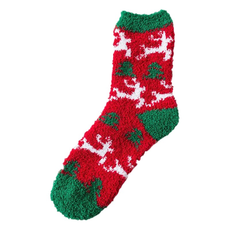 Autumn and winter elk elderly warm half velvet adult Christmas socks ladies thick towel coral velvet socks wholesale