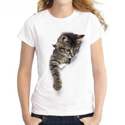 2021 spring and summer T-shirt women's short sleeve loose 3D cat printing cross-border a generation of hair base shirt cartoon fashion