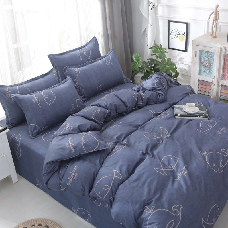 Picture of Small fresh sanding quilt cover four-piece water-washed cotton bed sheet quilt cover simple student dormitory single three-piece wholesale
