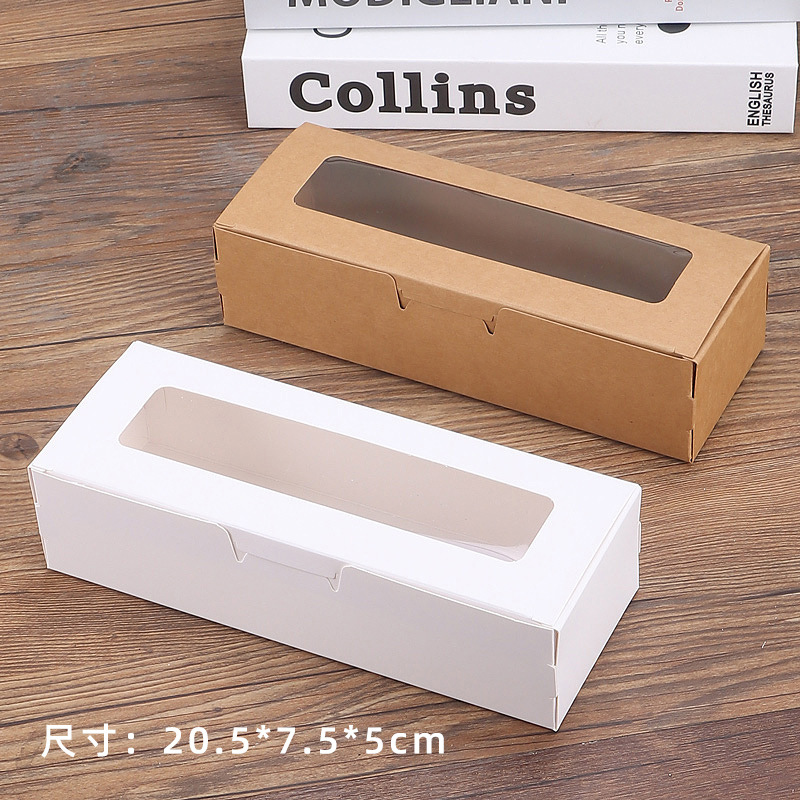 Rectangular Window Transparent Clamshell Baking Packaging Pastry Box Kraft Paper Macaron Box Biscuit Candy Box