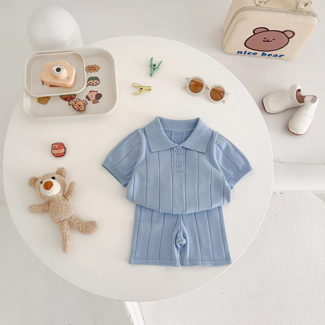 Picture of Ins Korean Style 2025 Spring and Summer Baby Children's Baby Ice Silk Knitted Sweater Thin Summer Top Pants suit