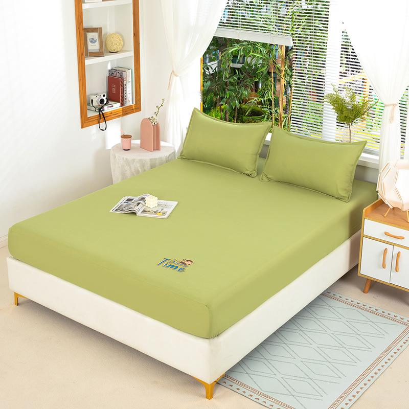 Picture of Bed sheet single-piece fitted sheet all-inclusive bedspread mattress protective cover washed cotton summer maternal and child washed cotton fitted sheet three-piece set