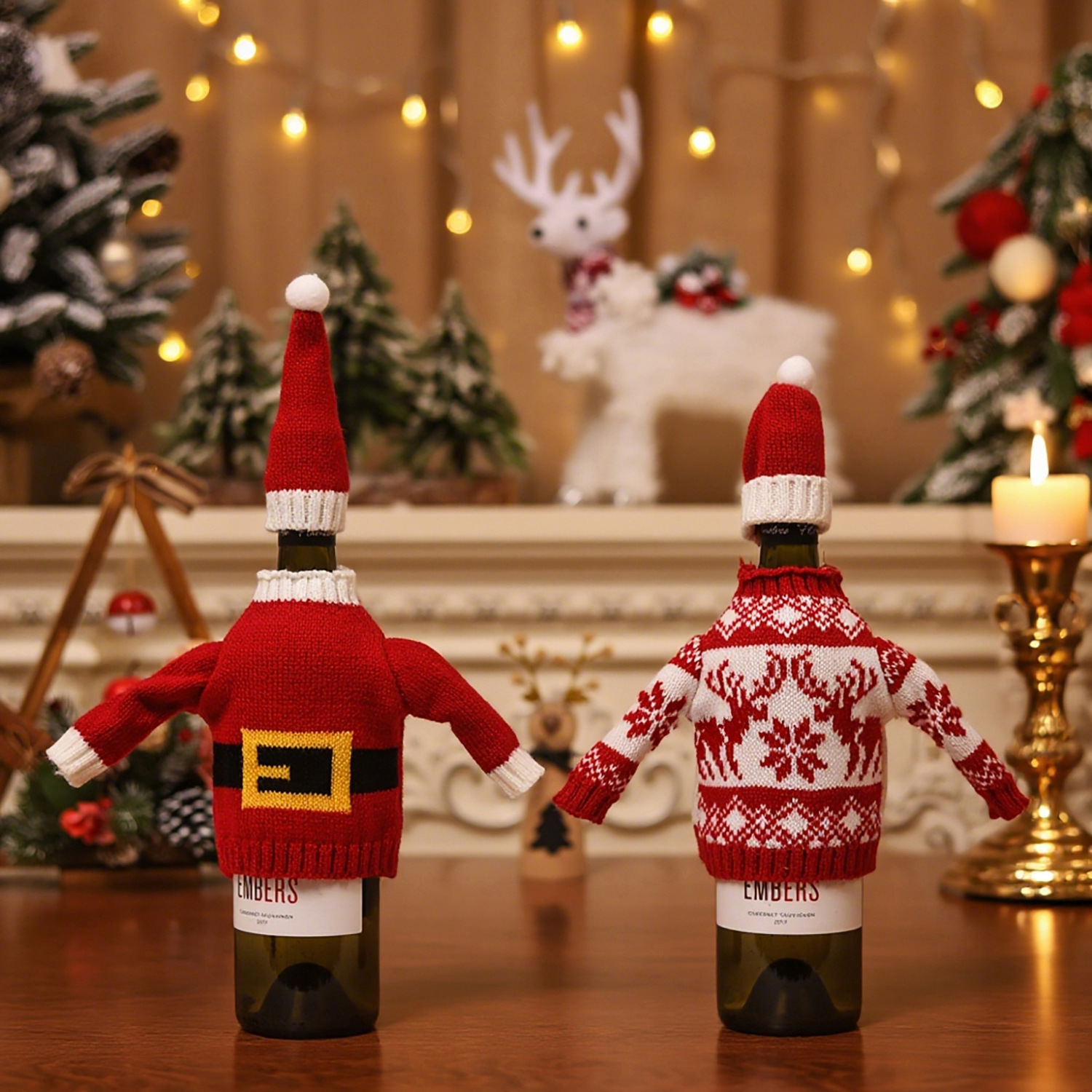 Christmas decorations acrylic wool knitted old wine bottle set restaurant atmosphere layout props cross-border wholesale