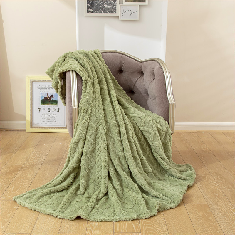 Picture of Solid Color 3D Jacquard All Year Round Taffeta Blanket Quilted Flannel Spring and Summer Nap Blanket Cover Small and Super Soft