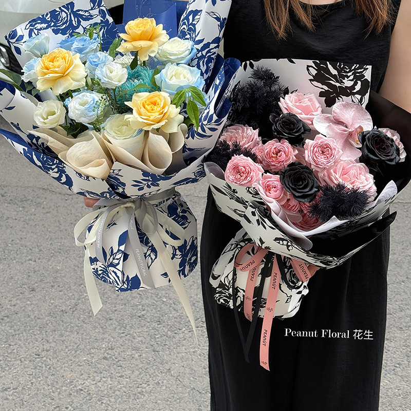 net red valentine's day rose story wrapping paper waterproof film thickened cellophane florist diy packaging material