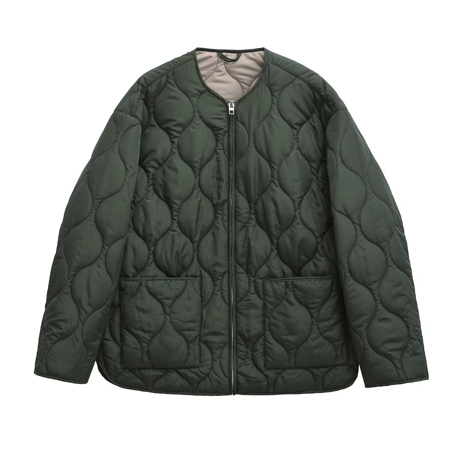 Picture of European and American style 2024 autumn new women's casual versatile long sleeve V-neck loose cotton-padded jacket jacket 1255792