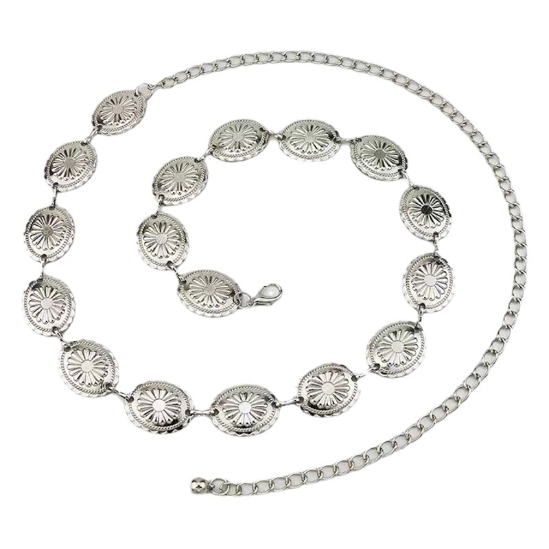 Women's silver Accessories Carving Versatile Fashion Basic Waist Chain European and American Spring and Summer Versatile Belt Amazon in stock