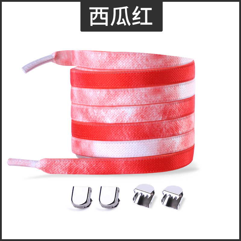 Picture of Widened 8MM Tie-Dye Elastic Tie-Free Shoelace Press Buckle Children's Tie-Free Elastic Step-in White Shoe sneaker