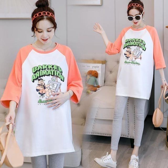 Picture of Pregnant Women's Spring T-shirt Autumn New suit Fashion Two-piece Early Spring Top Base Shirt Summer dress