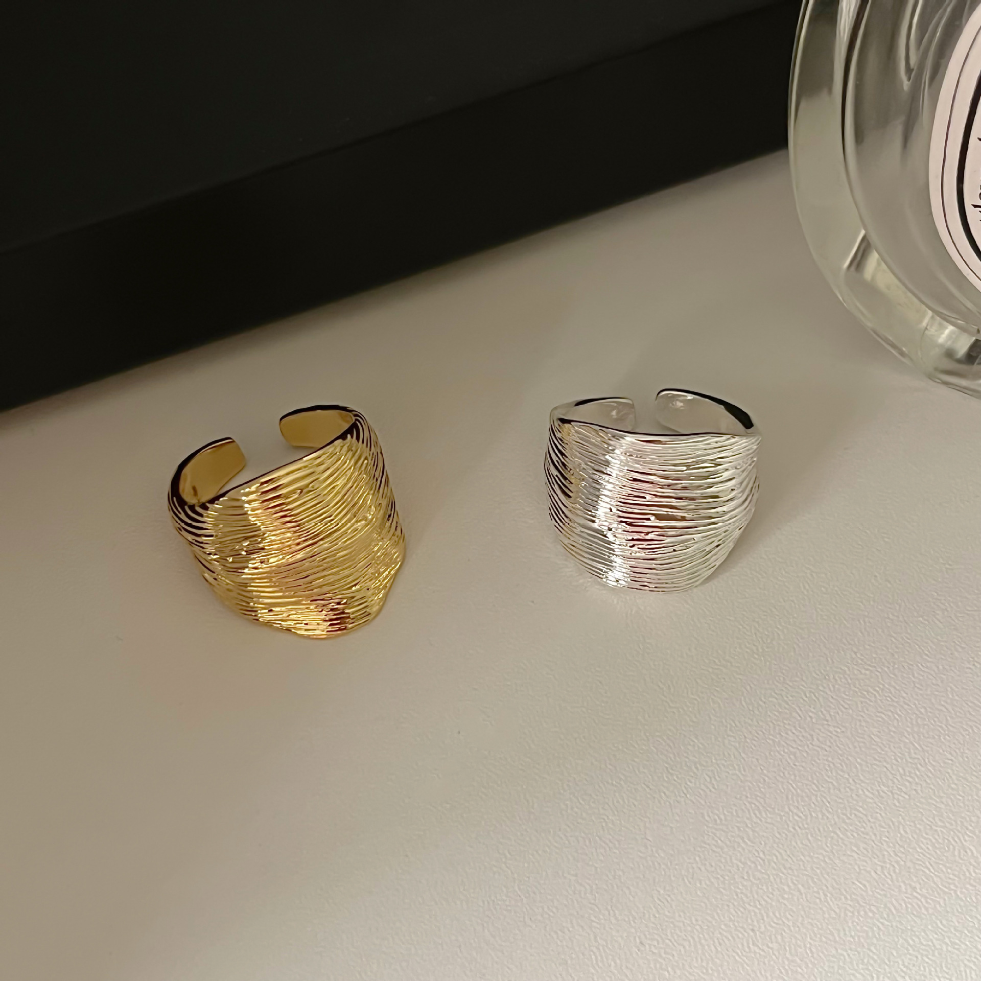 Minimalist Multi-line Irregular High-grade Finger Ring Open All-match Ins Niche Ring Platinum Electroplating Super Color Preservation