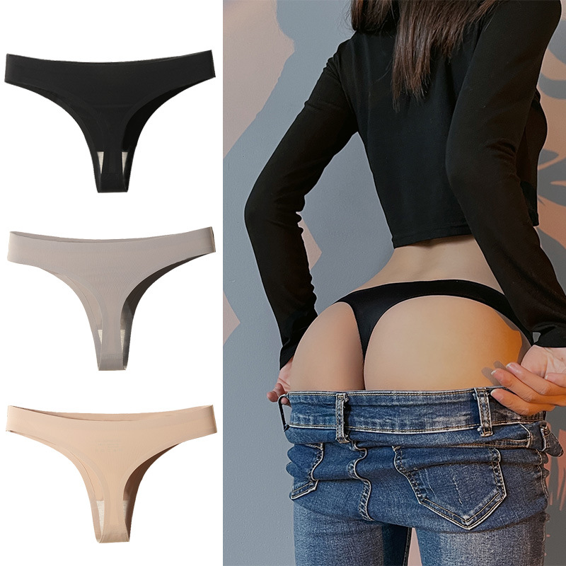 Women's Traceless Underwear Women's Thong One-piece Sexy Women's Chubby Girls Summer European and American Sports Fitness Large Size Ice Silk T Pants