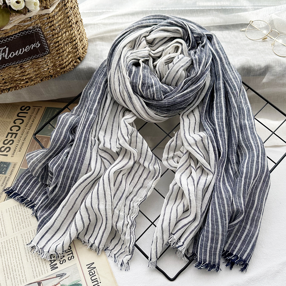 Picture of Amazon Hot Autumn New European and American Striped All-match Silk Scarf Women's Artistic Foreign Style Shawl Men's Cotton Scarf