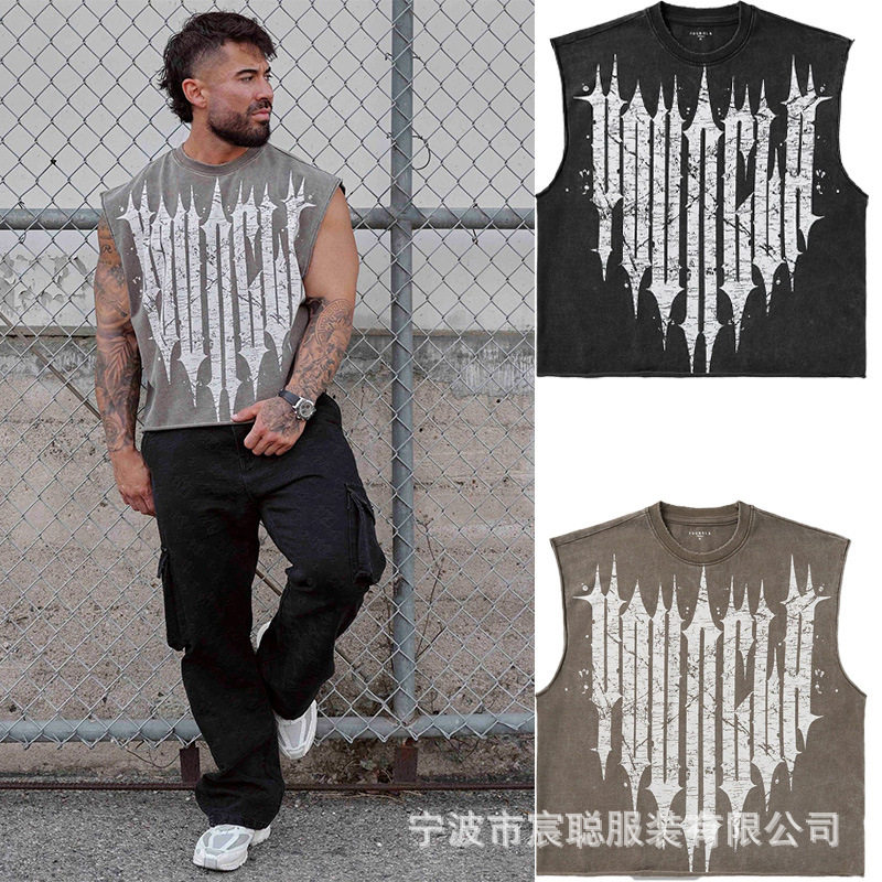 Beautiful Trendy YOUNG Vest Men's Loose plus size Casual Sleeveless Shirt Large Letter T-Shirt Sports Fitness Vest Summer