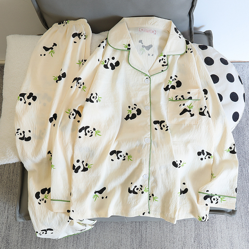 Picture of Online Celebrity Live Dopamine Color Striped Long Sleeve Pajamas Women's Loose Bubble Wrinkle Cute Cross-border suit Foreign Trade