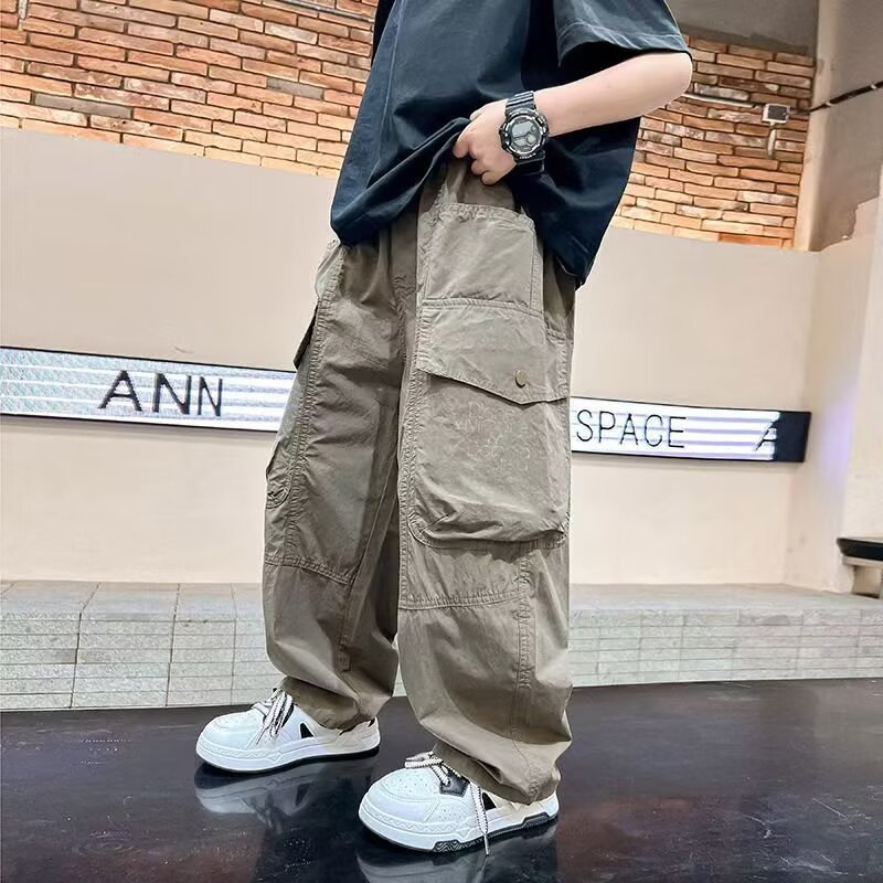 Picture of Boys' Summer White Thin Straight Leg Wide Leg Pants 2025 New Fashionable Overalls Children's Handsome Loose Pants
