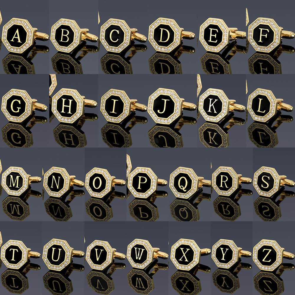 European and American Fashion Stylish New 26 English Letters Diamond Cufflinks Retro Copper Cuff Nails Suit French Shirt Accessories