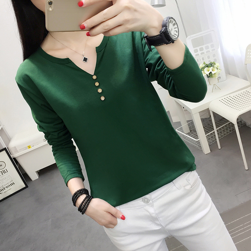 2021 autumn and winter New Korean fat people mm large size women's V-neck long sleeve T-shirt women's loose bottoming shirt top tide