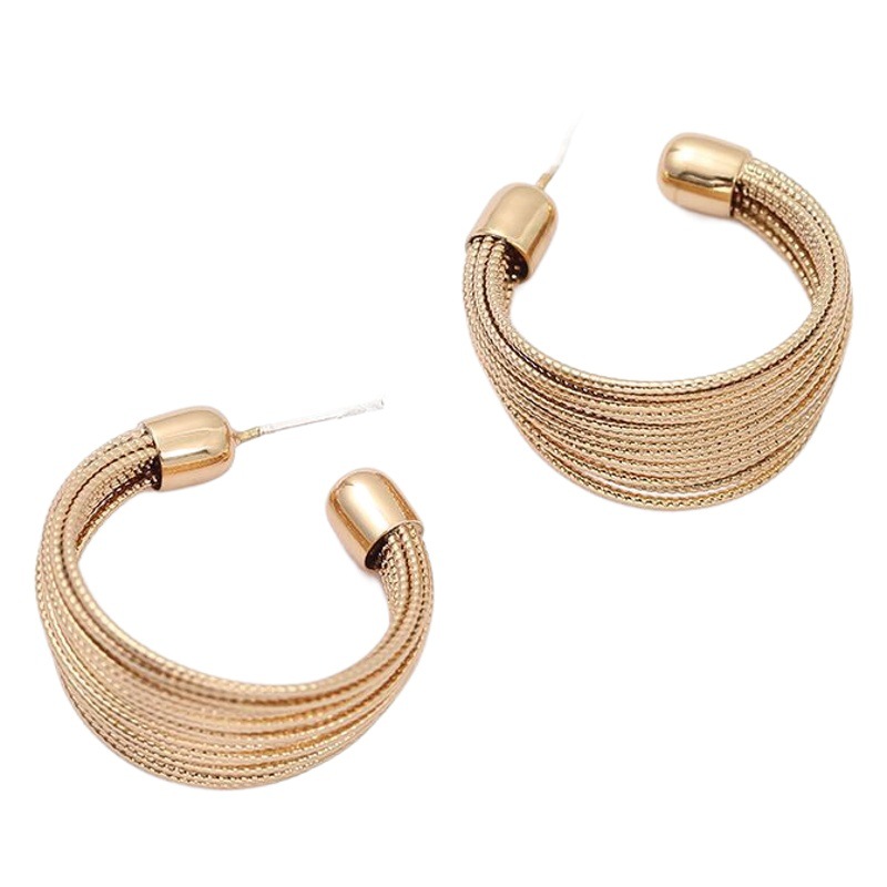Fashion brushed circle texture metal earrings niche temperament C- shaped personality earrings women's retro cold style earrings