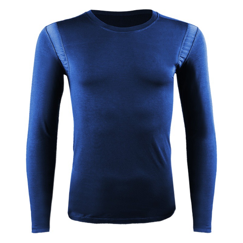 Slim-fit Men's Warm Clothes Basic Thermal Underwear Mesh Sweat-wicking Breathable One-piece Autumn Clothes Round Neck Thin Base Shirt
