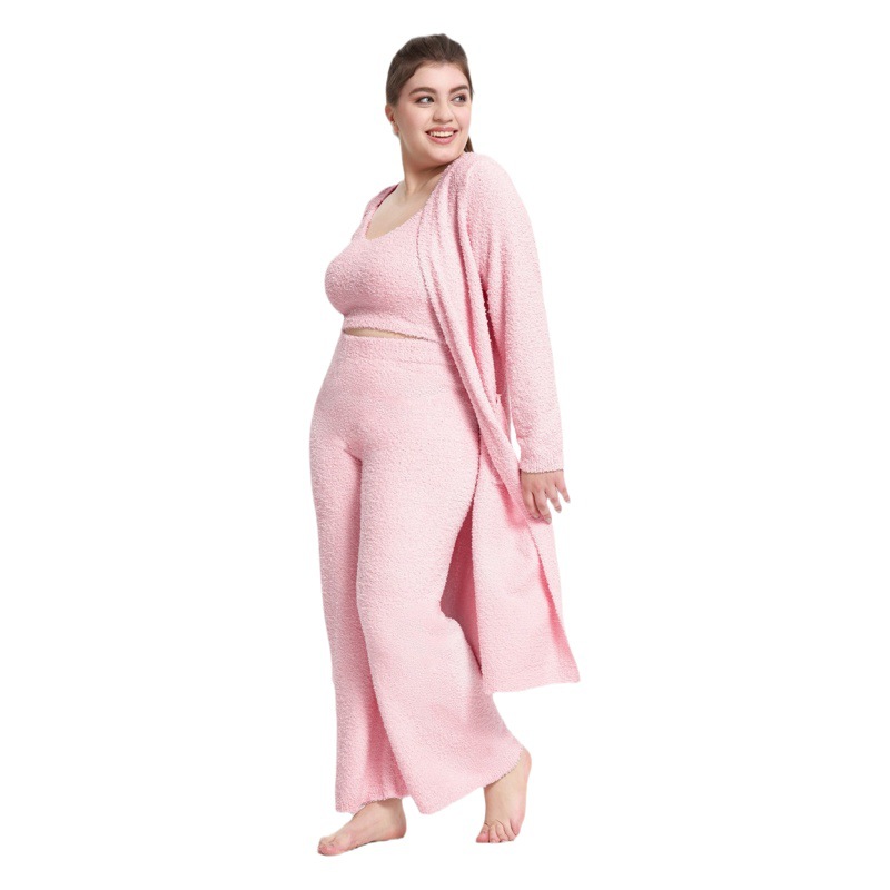 European and American plus size Pajamas Women's Autumn and Winter Pajamas High-end Nightgown Pajamas Pants Sling Pajamas Three-piece Home Clothes