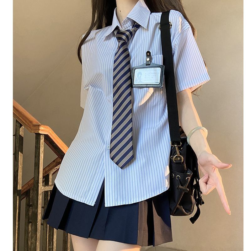 Picture of Japanese jk uniform college style loose all-match chic striped shirt short sleeve shirt women's summer new top