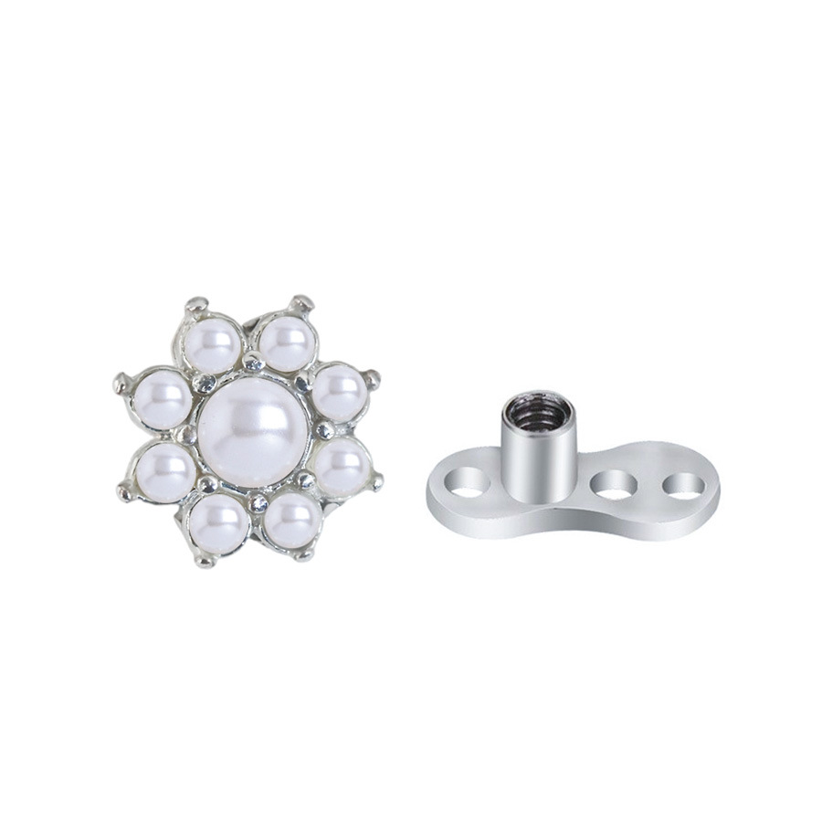 Picture of Stainless Steel 1.6mm Puncture Jewelry Claw Zirconium Buried Bone Nail Puncture Opal Pearl Buried Nail Base Implant Nail