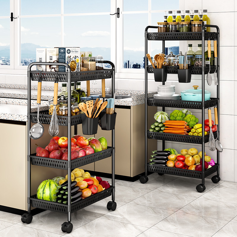 Kitchen Storage Rack, Household Storage Rack, Floor-Standing Multi-Layer Supplies, Trolley, Multi-Functional Vegetable Basket
