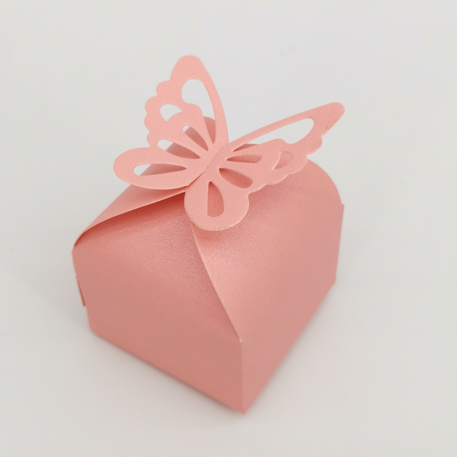 Picture of Wedding candy box hollow butterfly candy paper box square simple pearl paper gift box golden pink paper box