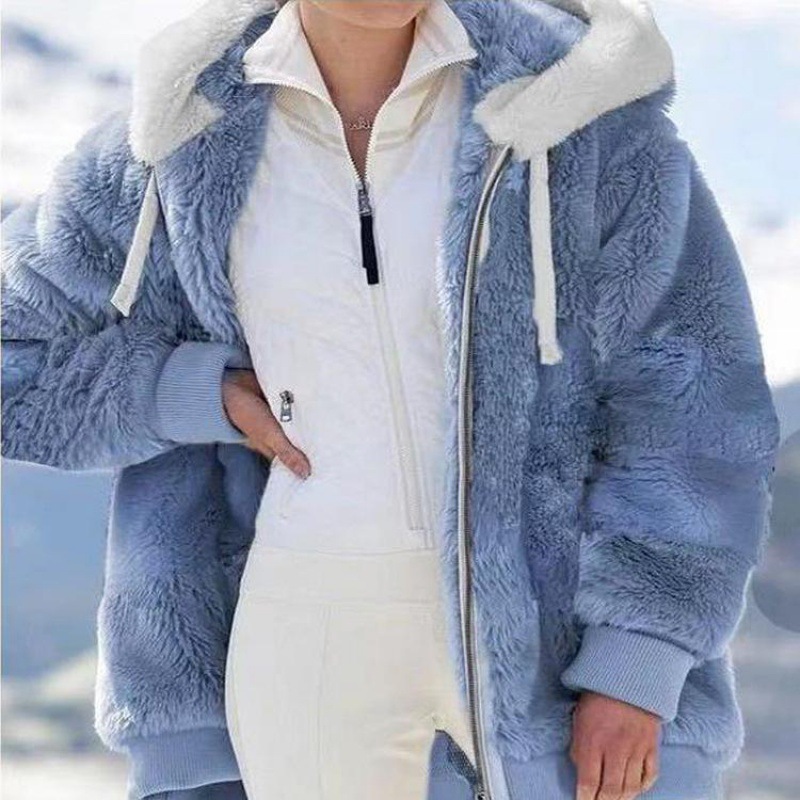 Picture of 9732# Amazon Wish Independent Station Best Selling New Fall/Winter Loose Plush Zipper Hooded Jacket Wei Yi