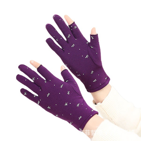 Picture of Women's Gloves with Two Fingers Exposed, Fleece-Lined for Warmth, Suitable for Autumn and Winter Driving, Cycling, Elastic, Student Writing, Cold-Proof, Thickened