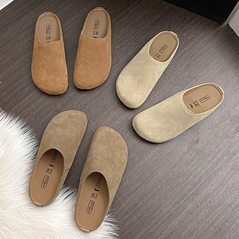 Cowhide Edition ~ Z316 Huidong Yixinda row Wind Soft Noodles Lazy One Pedal Thick Bottom Big Head Burken Shoes Half Slippers