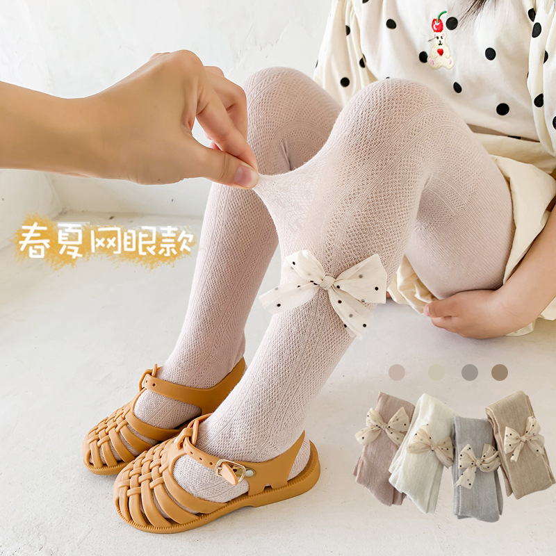 Summer baby anti-mosquito socks children's pantyhose mesh girls' pantyhose hollow bow baby leggings wholesale