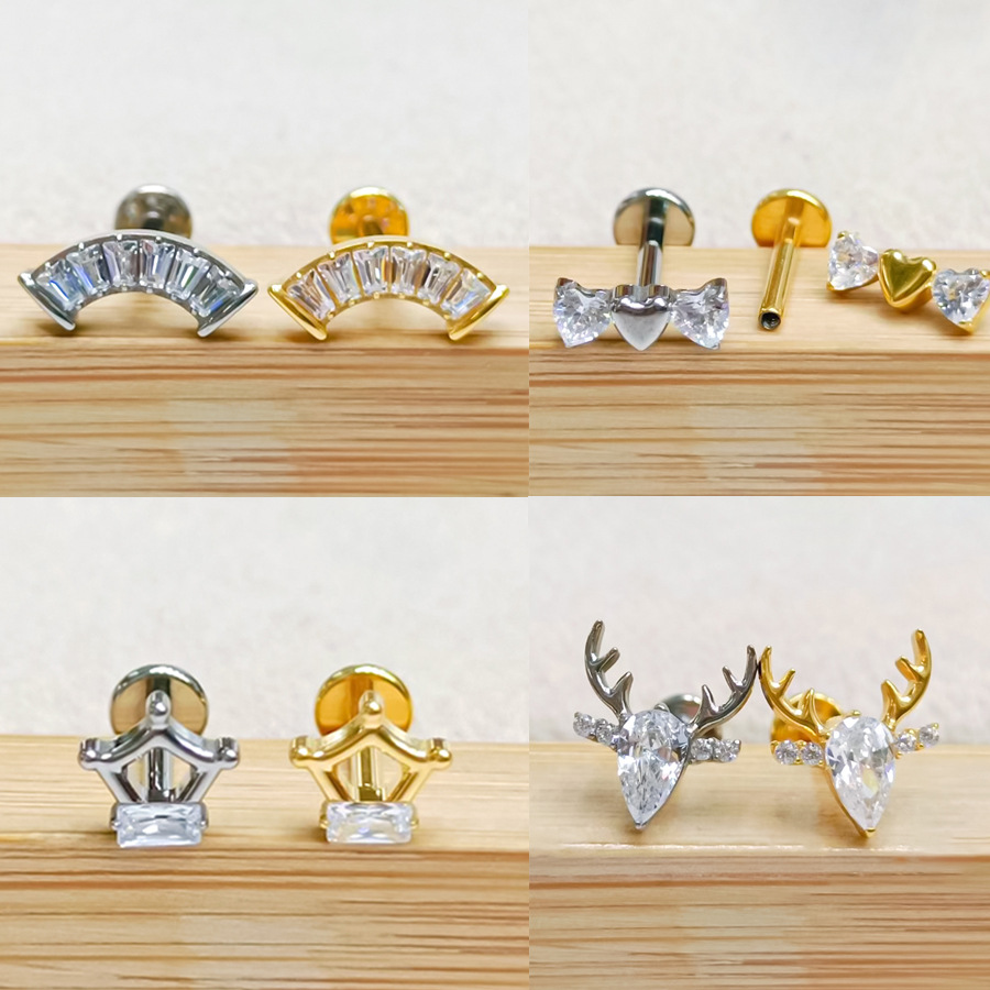 G23 titanium alloy new peach heart pineapple love geometric figure zircon lip nail lip ring ear bone nail piercing jewelry